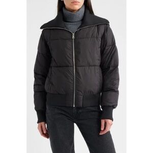 Bernardo Women's Black Knit Collar Crop Puffer Jacket